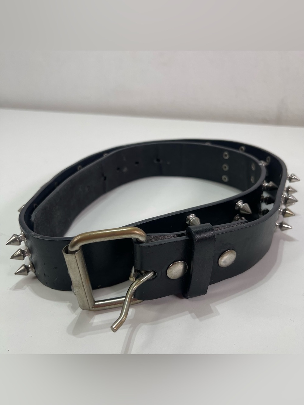 Hot Topic Black Spike Belt Bonded Leather 3 Row Large 36-38” Punk Festival Metal